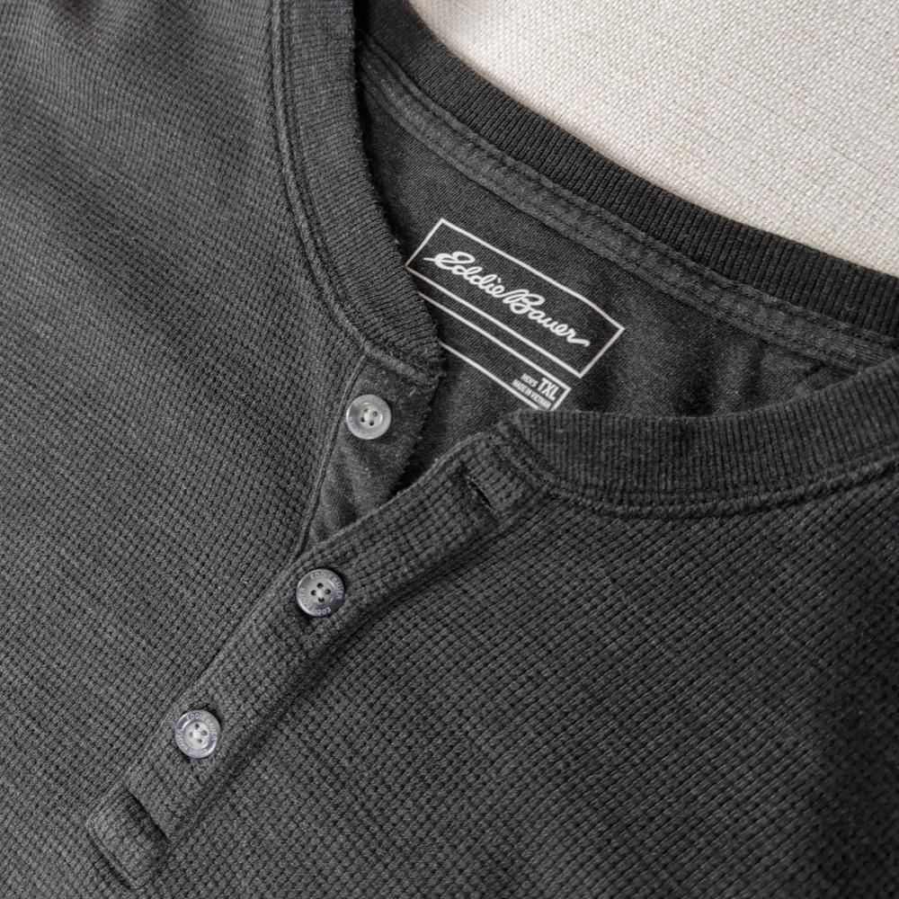 Eddie Bauer Thermal Waffle Knit Henley Shirt TXL Tall Charcoal Gray Heather
